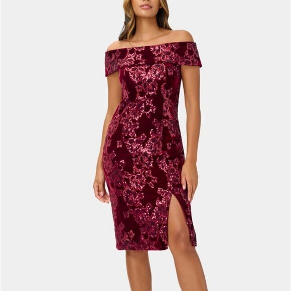 NWT Adrianna Papell Velvet Sequin Sheath Dress in Garnet - Picture 7 of 13